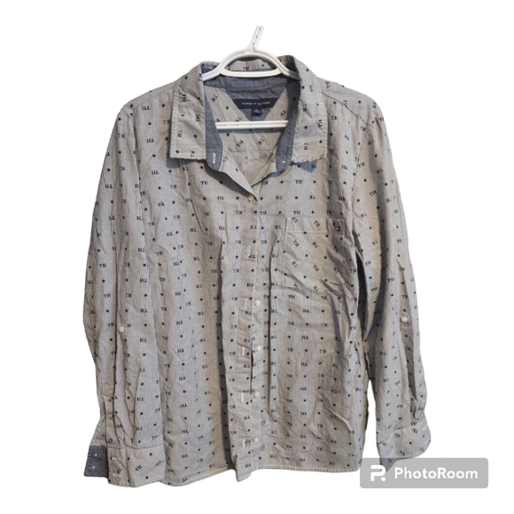 Tommy Hilfiger button down men's XL blue TM initials with blue stars - Picture 1 of 3